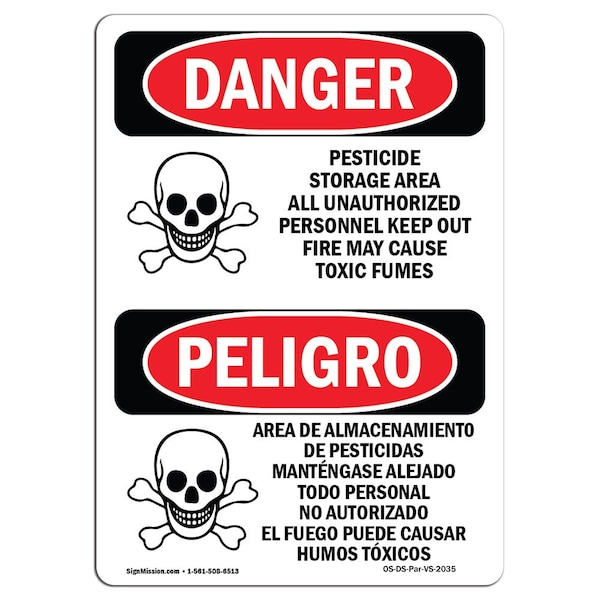 Safety Sign, OSHA, 5" Height, Pesticide Storage Unauthorized Keep Out, Span, 10PK
